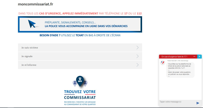 Capture d'écran du site web de Moncommissariat.fr.